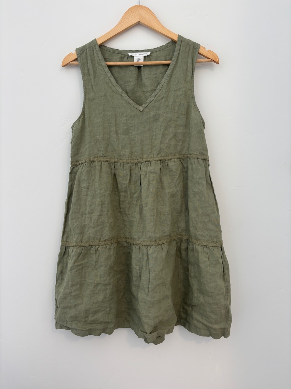 Lucky Brans Sleeveless Tiered V-Neck Mini Dress - Olive, Small
